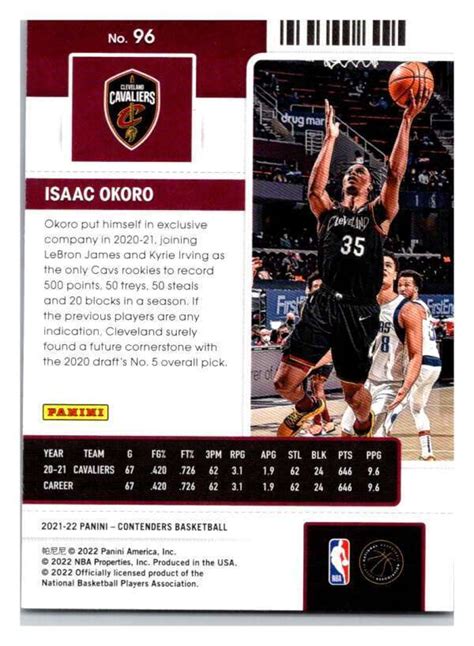 Isaac Okoro Panini Contenders Nba Cavaliers Id Ebay