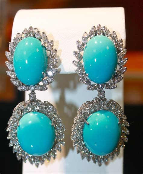 These Large Turquoise Drop Earrings With Diamonds Are Available In