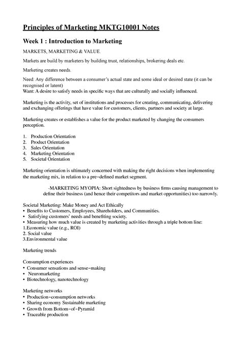 Mktg10001 Notes Summary Of All The Lecture Content Principles Of