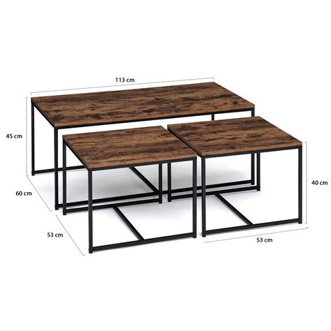 Lot 3 Tables Basses Gigognes Industrielles Effet Bois Vieilli ID Market