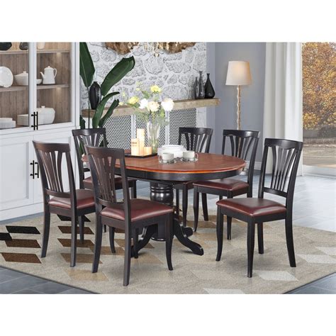 Dining Room Set Oval Table With Leaf And 6 Dining Chairs Finish Black And Cherry Number Of Items 7