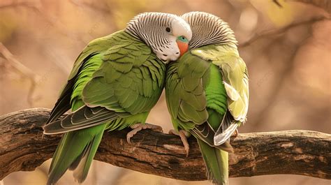 A Pair Of Monk Parakeet Myiopsitta Monachus Or Quaker Parrot Cuddling