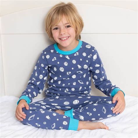 Pyjama Coton Bio Enfant Bleu Avec Motifs Espace