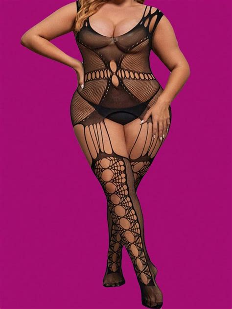 Plus Size Women Sexy Lingerie Sheer High Stretch One Piece Bodystocking Mature Temptress
