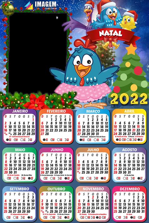 Moldura de Foto PNG Calendário 2022 Feliz Natal Galinha Pintadinha Saia