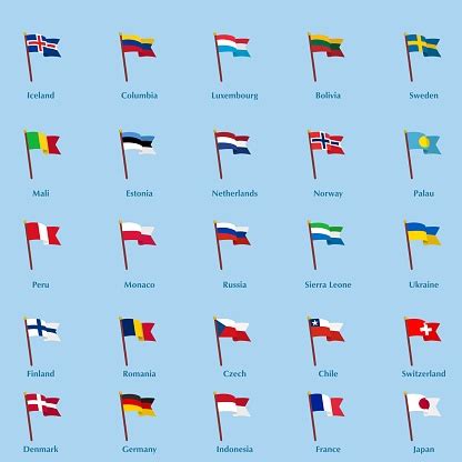 Collection Of Vector Flags Of The World Cartoon Icons For Education ...