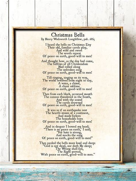 I Heard The Christmas Bells Henry Wadsworth Longfellow Poem Etsy