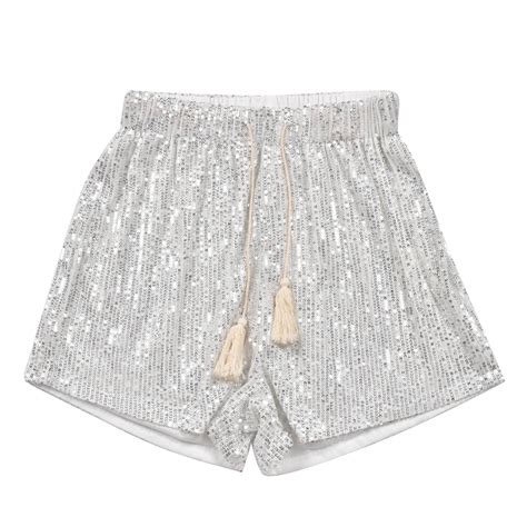 Fesfesfes Women Shorts Summer Sequins Shorts High Waist Casual Loose A Line Hot Pants Sparkly