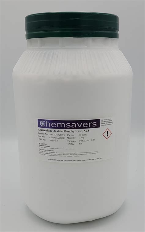 Ammonium Oxalate Monohydrate ACS 99 101 2 5kg Chemsavers Inc