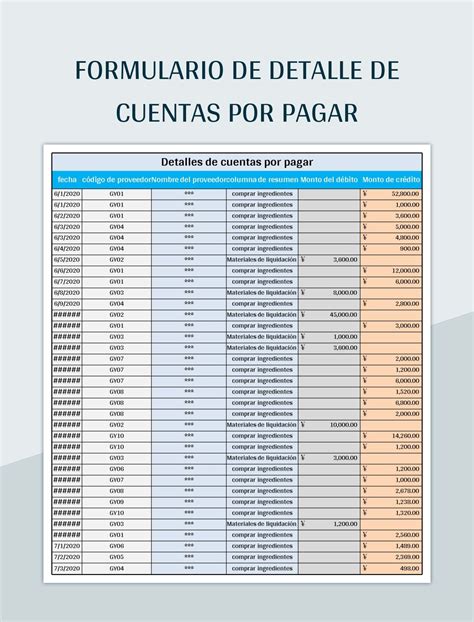 Plantilla De Formato Excel Formulario De Detalle De Cuentas Por Pagar Y