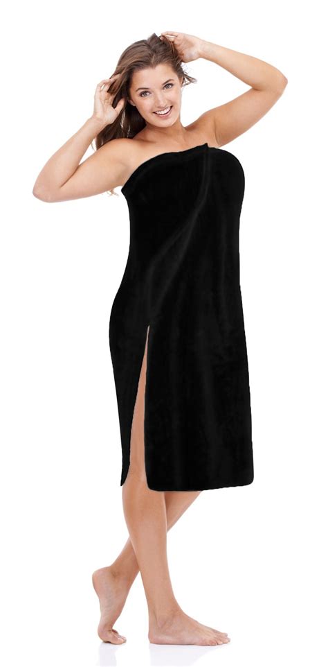 Plus Size Spa Wrap Womens Snap Bath Towel Shower Cover Up Black Xxl