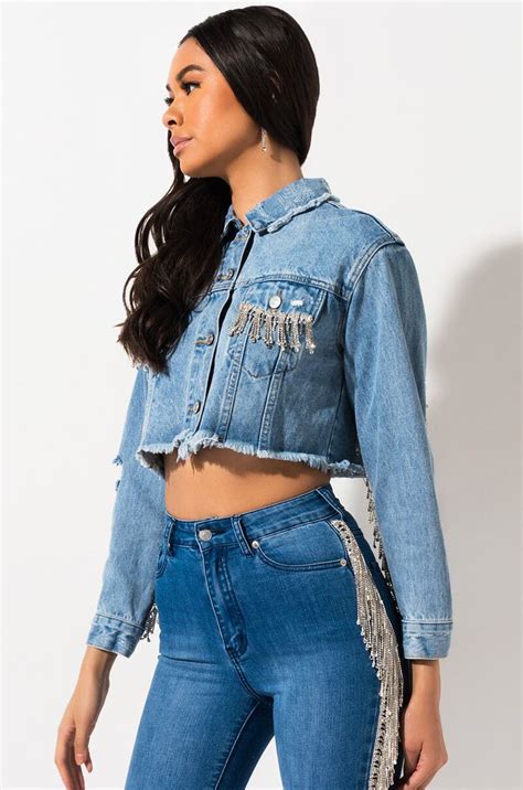 Lost In Los Angeles Rhinestone Cropped Denim Jacket In 2021 Denim Jacket Cropped Denim Denim