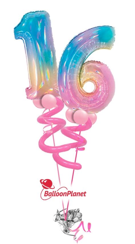 Sweet Sixteen Birthday Balloon Bouquet (2 Opal Jumbo Numbers) - Balloon ...