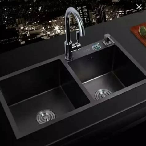 Jual Kitchen Sink Hitam 2 Lobang Komplit Set Wastafel Cuci Piring