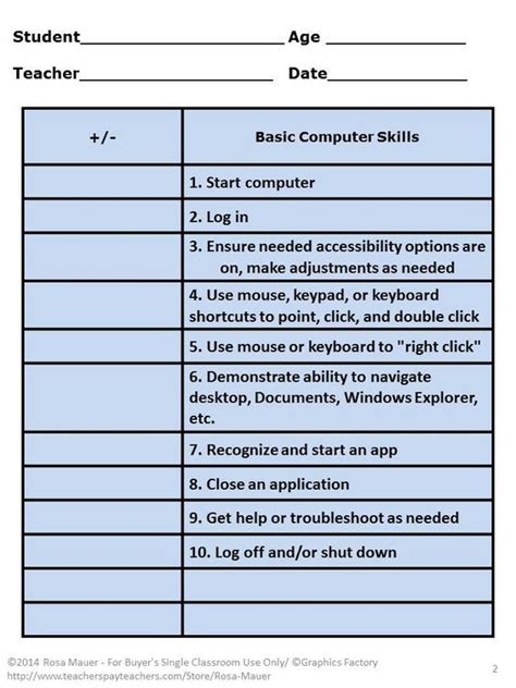 Computer Skills Free Checklist Technology Skills Teaching Computers