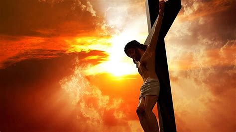 Download Jesus On The Cross With Bright Sunset Picture