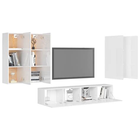 Yin Ensemble De Meuble Tv Pcs Blanc Brillant Agglom R