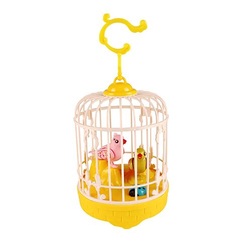 Updateclassic Singing And Chirping Bird In A Cage Birdcage Toy For