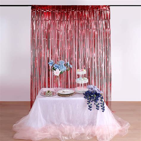 Efavormart 8ft Red Metallic Foil Fringe Curtain Doorway And Party