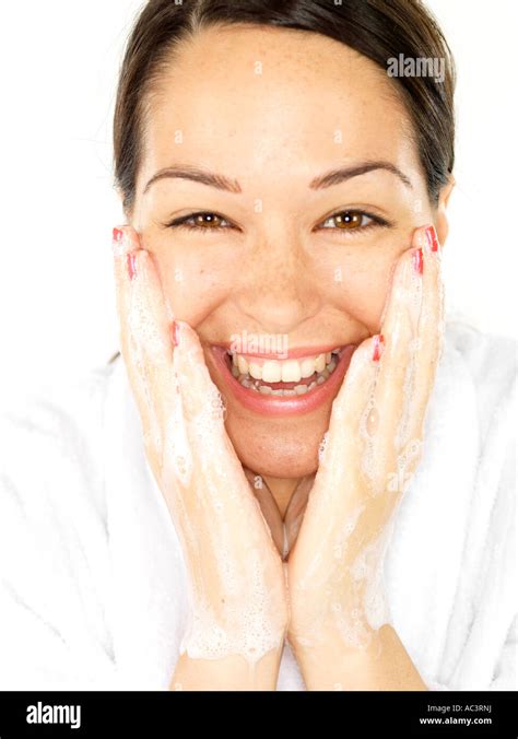 Young Woman Washing Face Model Released Stock Photo Alamy