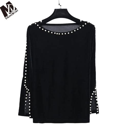 Maxdiroo 4xl Plus Size Women Blouses Beading Velvet Top Womens Tops And