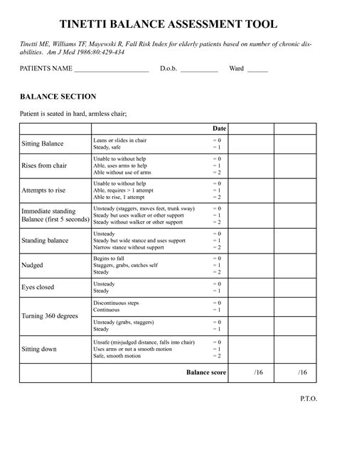 Berg Balance Test Printable