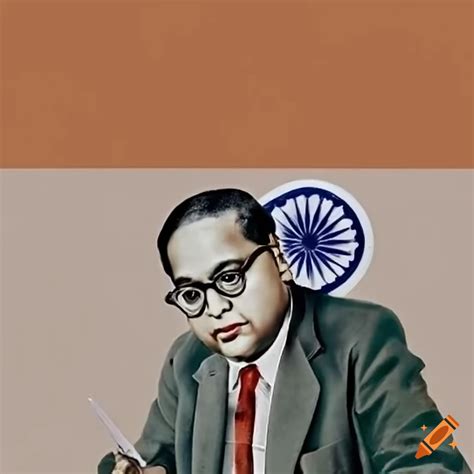 Dr Br Ambedkar Writing Indian Constitution Behind Indian Flag On Craiyon