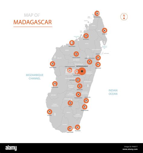 Vector Estilizados Madagascar Mapa Mostrando Las Grandes Ciudades La