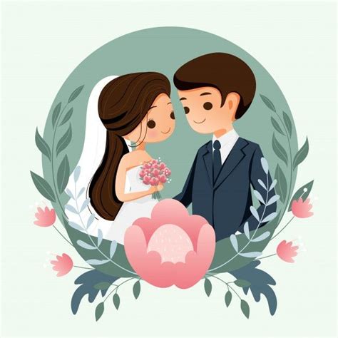 Personaje De Dibujos Animados Linda Pareja Para Boda Invitaciones