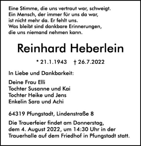 Traueranzeigen Von Reinhard Heberlein Vrm Trauer De