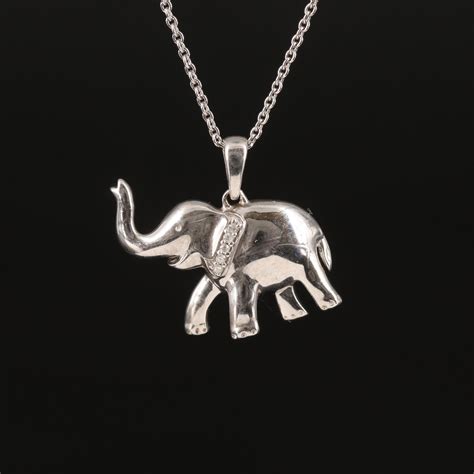 Sterling Diamond Elephant Pendant Necklace Ebth