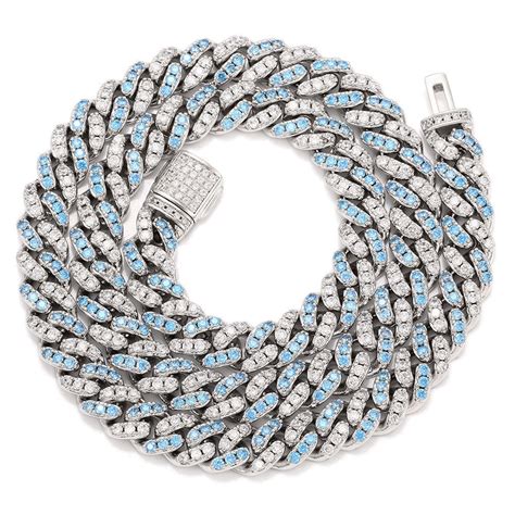 8mm Cuban Links Necklace Chain In White And Blue Bijouterie Gonin