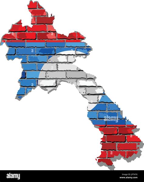 Laos Map On A Brick Wall Illustration Laos Map With Flag Inside