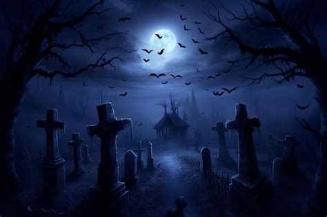 Eerie Cemetery Nighttime Ambience Bajo Full Moon Ai Foto Premium