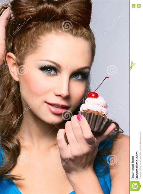 Beautiful Lady With Cake Stock Photo Image Of Diet Makeup 19416814