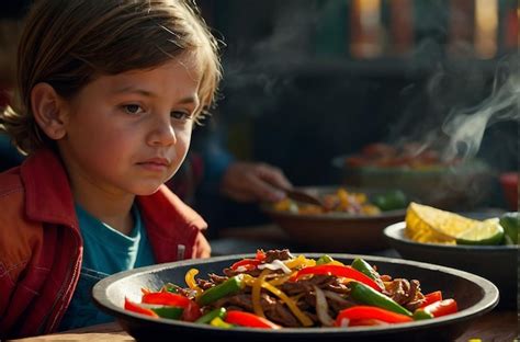Child Trying Fajitas Premium Ai Generated Image