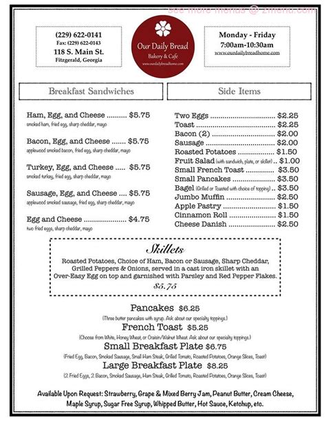 Online Menu Of Our Daily Bread Bakery And Cafe Restaurant Fitzgerald Georgia 31750 Zmenu