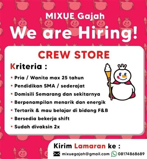 Lowongan Kerja Crew Store Di Mixue Gajah LokerSemar Id