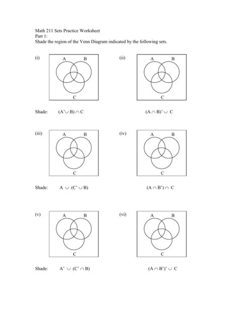 Set Theory Practice Worksheet Venn Diagrams And Operations