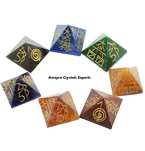 Chakra Symbol Engraved Pyramids Sets Amayra Crystals