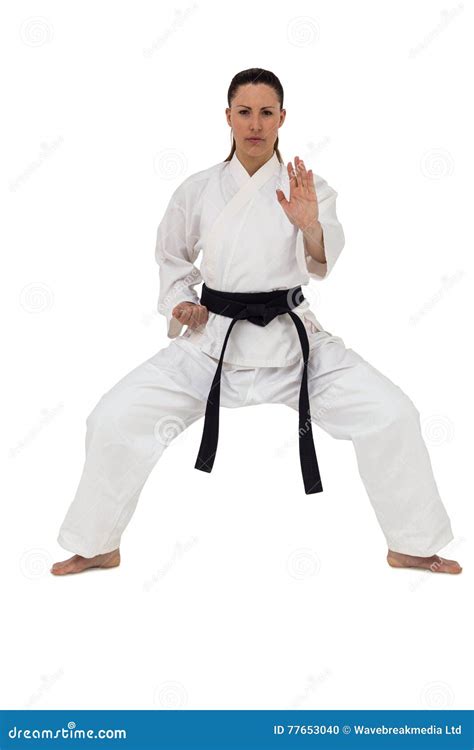 Female Fighter Performing Karate Stance Stock Photo Image Of Karategi