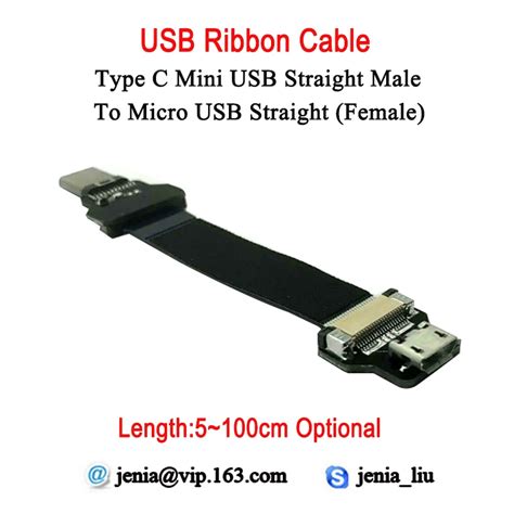 5cm To 100cm Ultra Thin Usb Flat Ribbon Cable Type D Micro Straight Female To Male Type C