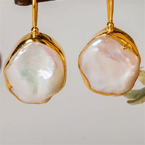 Gold Baroque Pearl Drop Earrings By Rochejewels