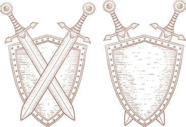 Shield With Crossed Swords Hand Drawn Sketch Vector Image