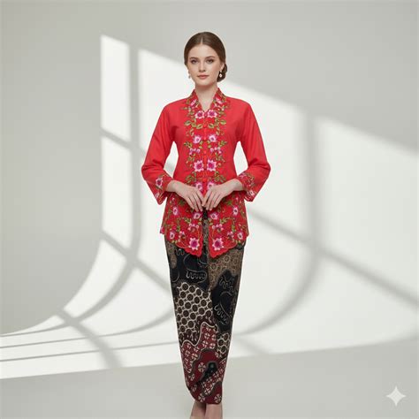 merah shopie embroidered encim red kebaya  neng lina kebaya