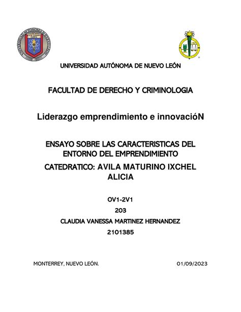 Ensayo Liderazgo CVMH UNIVERSIDAD AUTNOMA DE NUEVO LEN FACULTAD DE