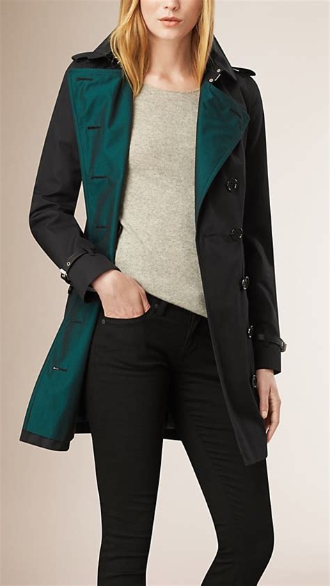 Contrast Colour Cotton Gabardine Trench Coat Navy Burberry