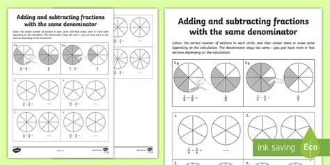 Adding And Subtracting Fractions Worksheet Years To