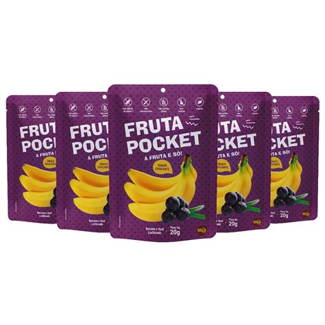 Fruta Pocket Açaí Banana Liofilizada 20g Kit C 5 Und