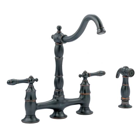 Glacier Bay Lyndhurst Bridge Kitchen Faucet With Side Sprayer In Mediterranean Bronze The Home